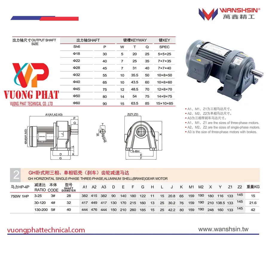 Motor Giảm Tốc Wanshsin Chân Đế 1HP