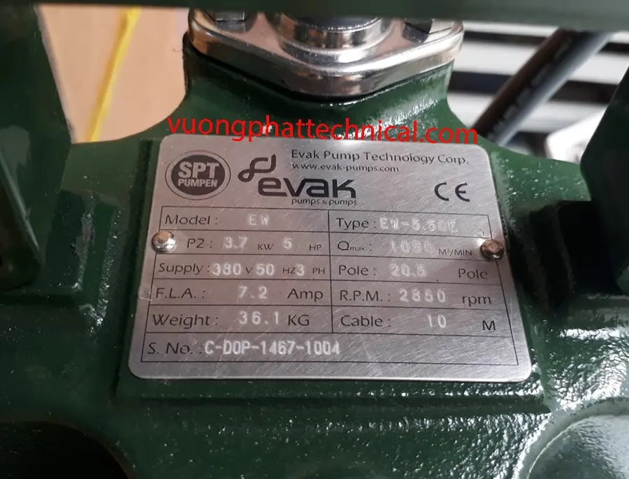 Bơm Chìm Nước Thải Evak EW-550E, Bơm nước thải Evak EW-5.50E 5HP