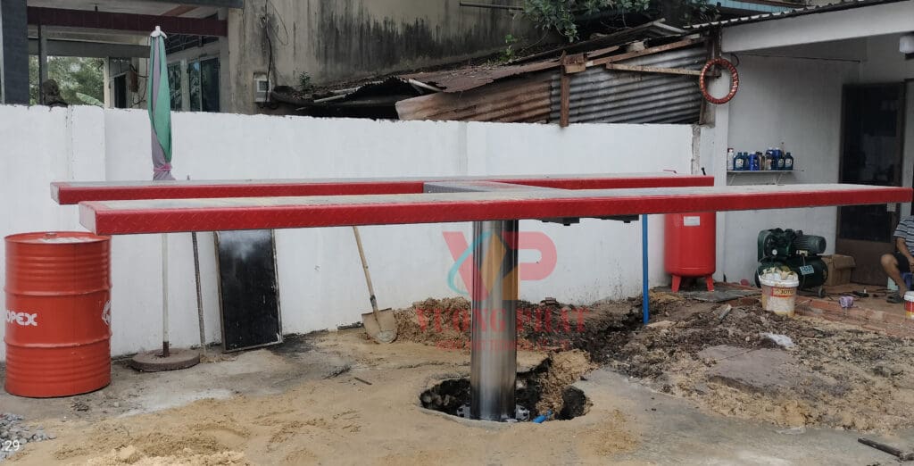 Cầu nâng ô tô 1 trụ âm nên chữ H