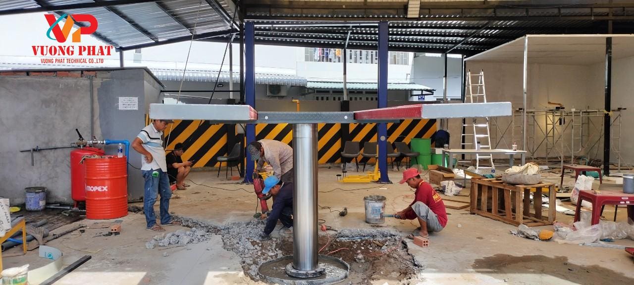 Cầu nâng ô tô 1 trụ âm nền